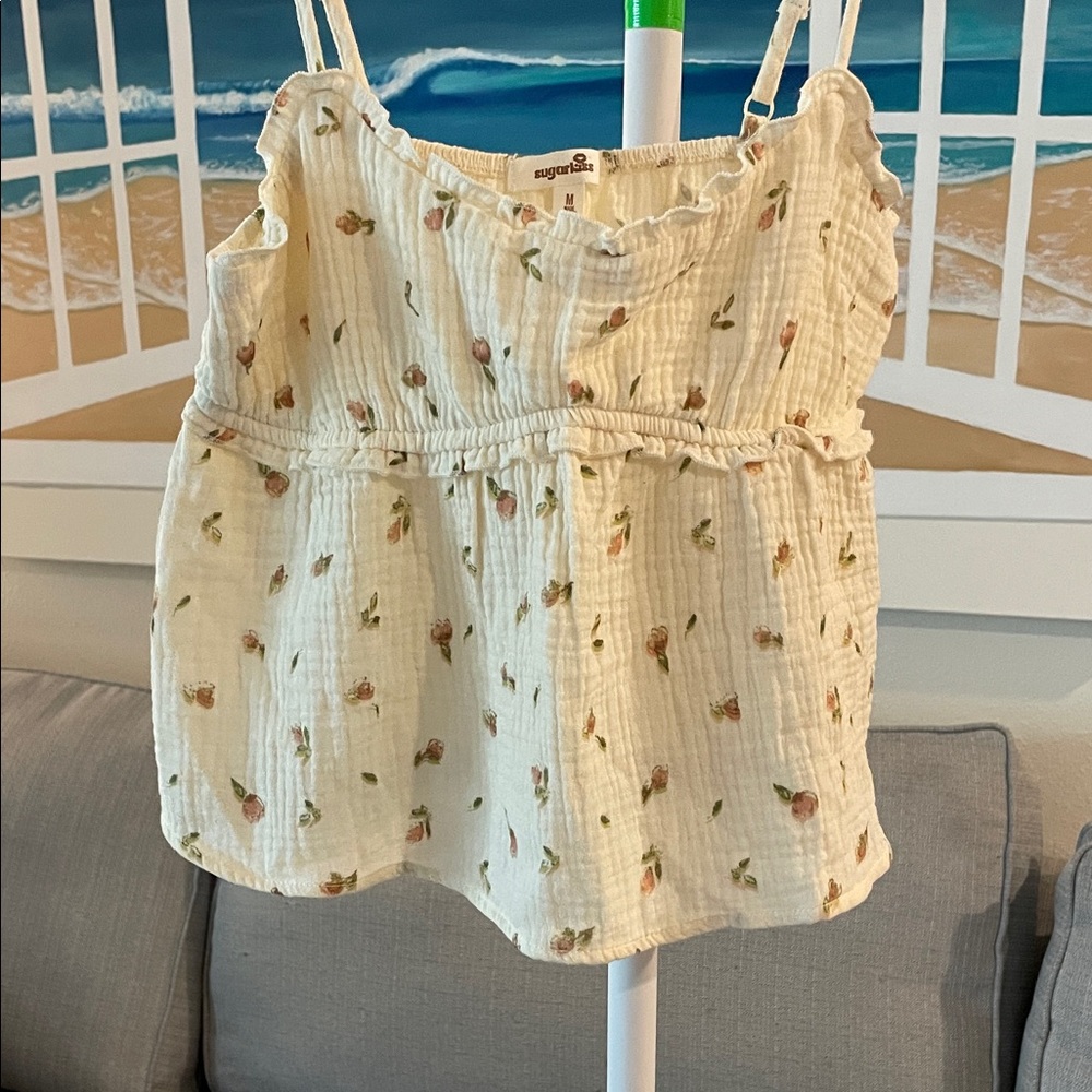 Cream Floral Camisole with Adjustable Straps